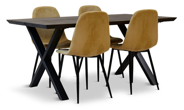 Bild på Preston Matgrupp 160x95  naturkant rökt ek X-ben 4st Luton gul