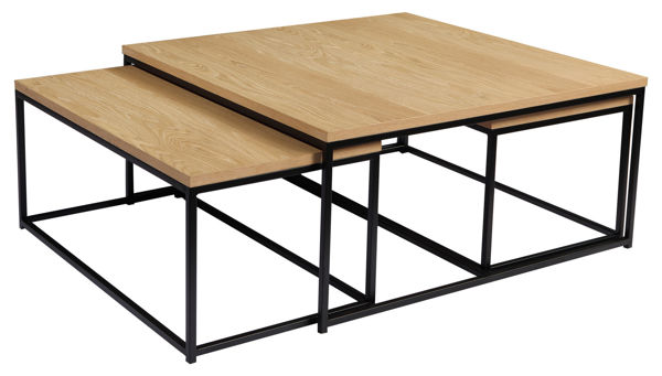 Bild på NARANO Soffbord 3-dels rekt vitpigm.lackad ekfaner/svartlackad metall 90x90 H42 + 2 st 85x44 H37