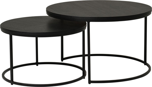 Bild på DUDOS 2-dels satsbord RUND Ø60/47 svartbetsad lackad askfanér/metallben Ø60/H38cm + Ø47/H31cm