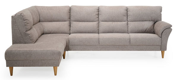 Bild på CLEVELAND hörnsoffa m öppet avsl vä tyg Brego 3591 light brown, oljade ekben