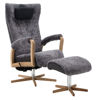 Bild på RELAX Snurrfåtölj inkl pall fårskinn Scand.Grey/Facet 4 mörkgrå/Grand svart/oljad ek/krom PAKETPRIS *NY*