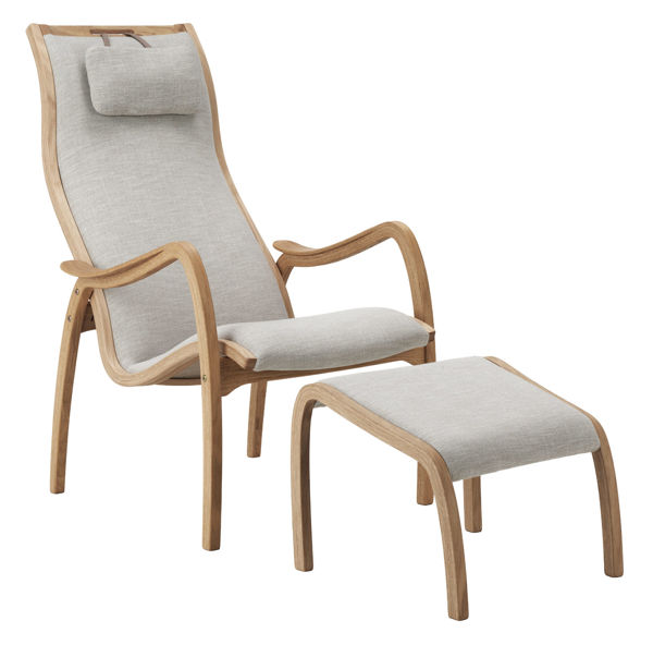 Bild på MUSSE Fåtölj fast inkl pall tyg Nordico 16 beige/oljad ek *NY*