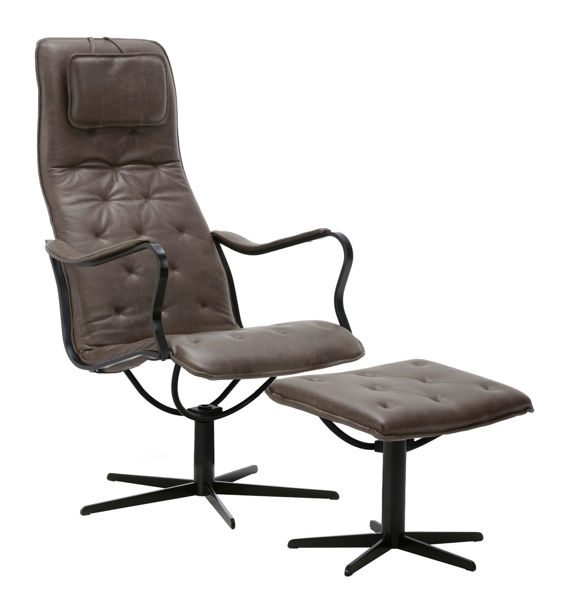 Bild på JACK METALL Fåtölj utan gunga, inkl pall läder Vintage Brown PAKETPRIS