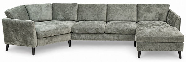 Bild på PUSSEL Hörnsoffa C90BIG m divan XL höger tyg Perfect Harmony 39 mossa, arm 140, wengeben