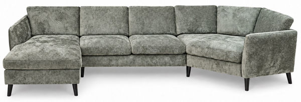 Bild på PUSSEL Hörnsoffa C90BIG m divan XL vänster tyg Perfect Harmony 39 mossa, arm 140, wengeben