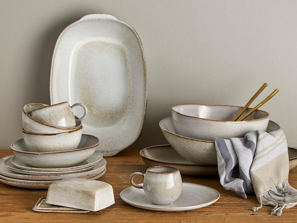 Bloomingville Bea Set de 4 x 3 articles pour petit-déjeuner, naturel, en faïence, C : P 10 x H 10,5 / l : 11,5 x H 6 / P : T21 x H2
